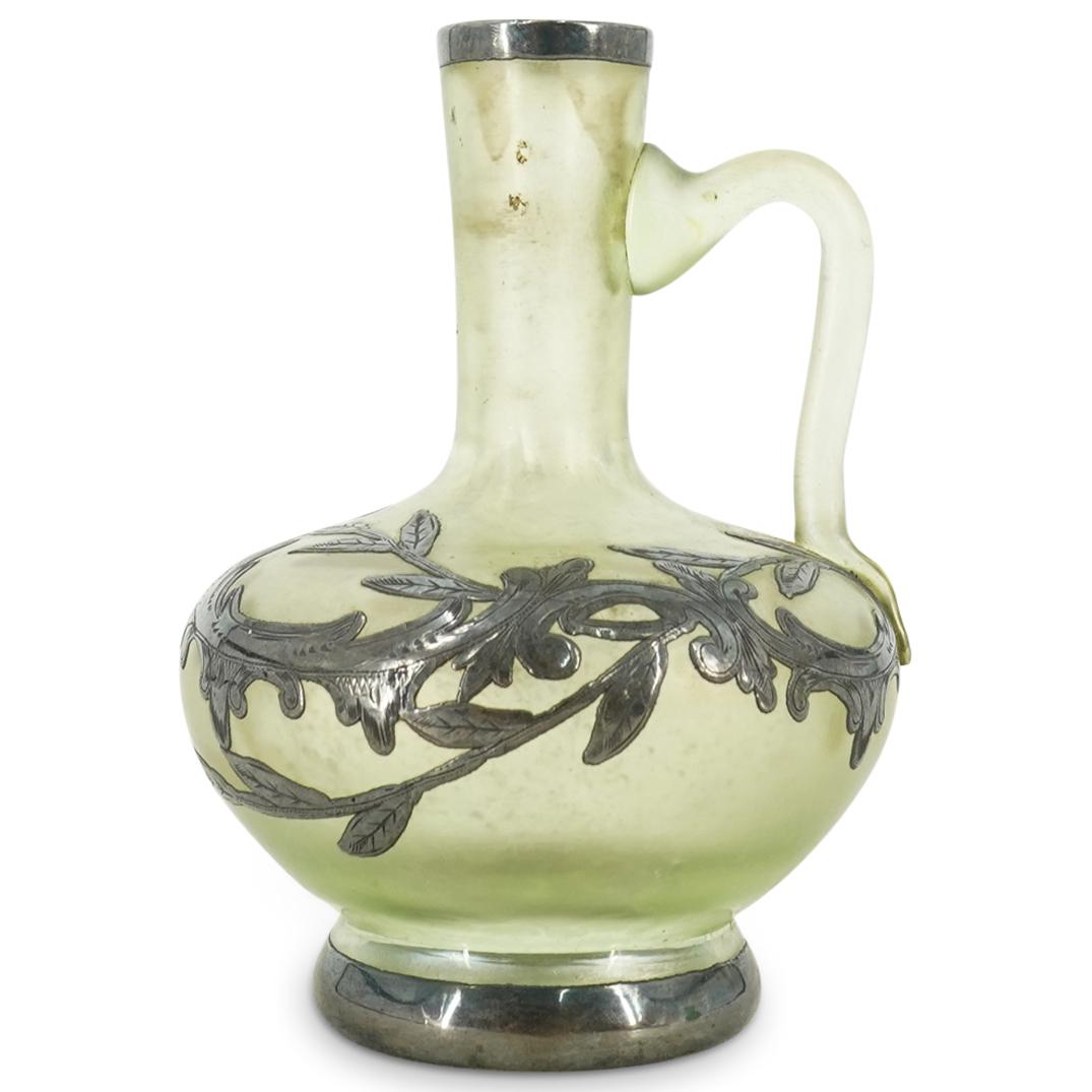 Art Nouveau French Sterling Overlaid Glass Pitcher (1 of 2)