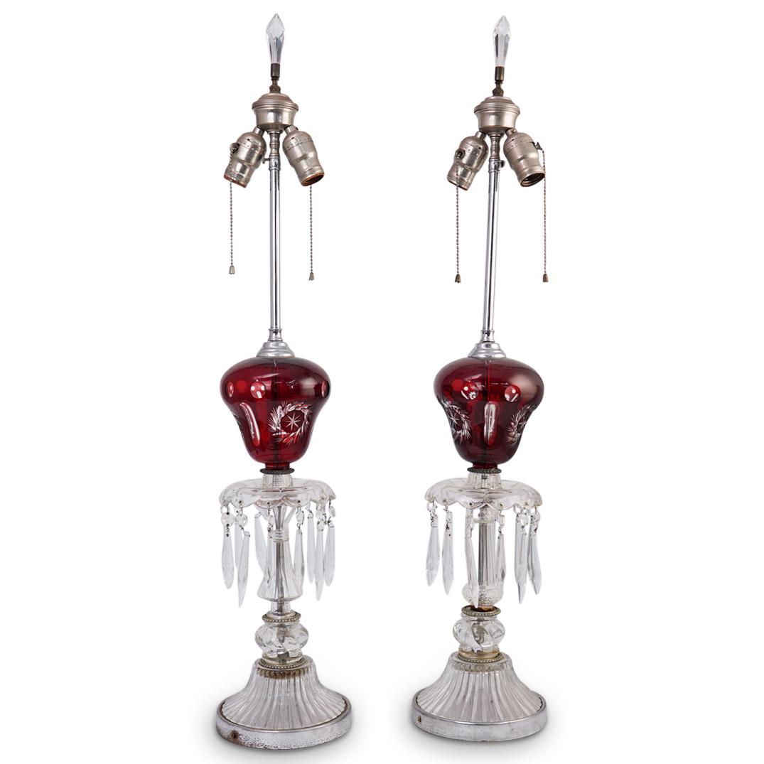 Pair Of Ruby Red Crystal Cut Lamps (1 of 3)