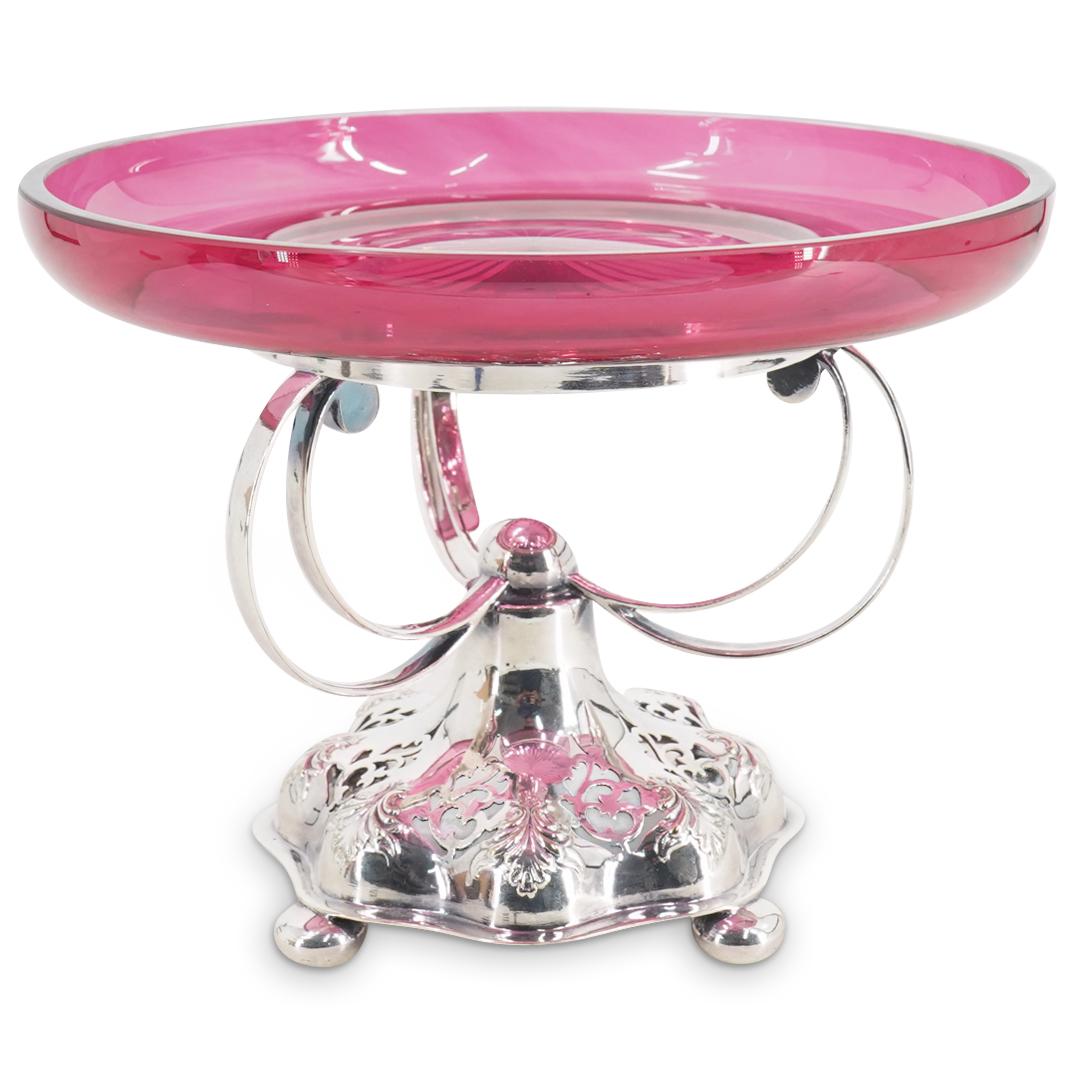 Antique Colored Glass And Silver Plate Compote Dish (1 of 5)