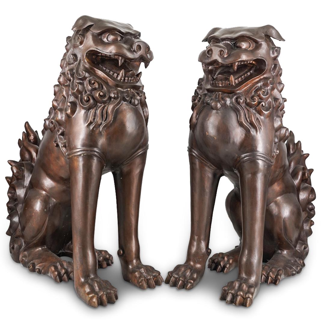 Pair Of Chinese Bronze Foo Dogs (1 of 11)
