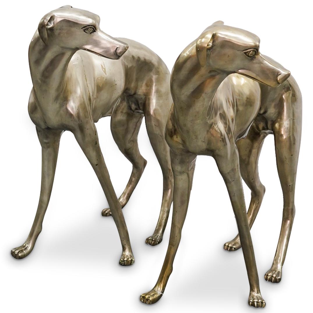 Silvered Metal Large Size Greyhound Dog Sculptures (1 of 14)