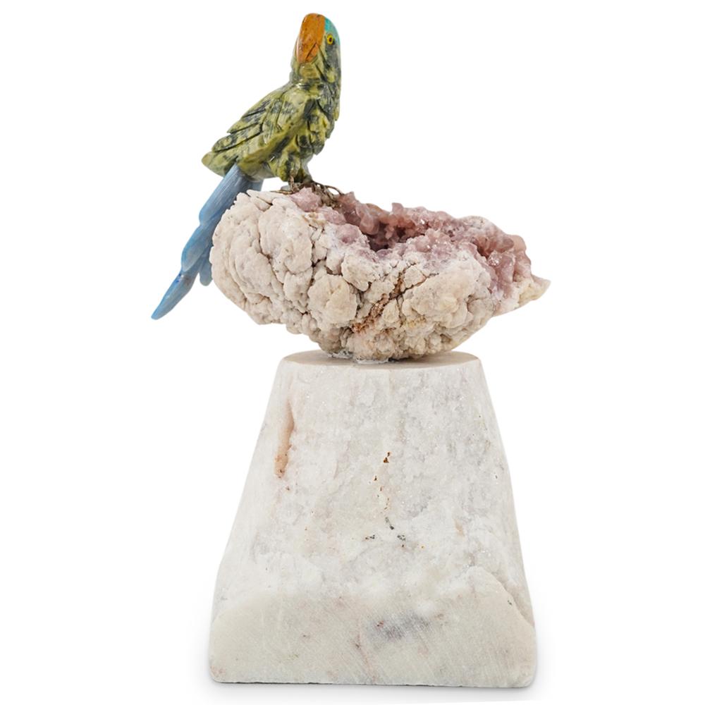 Semi Precious Stones Parrot Bird Atop Geode Base (1 of 6)