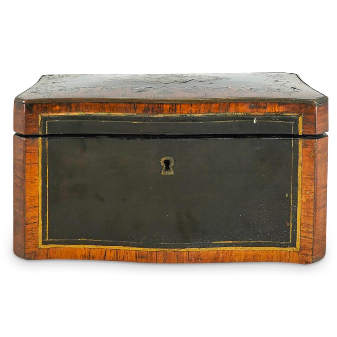 19th Cent. Inlaid Wood Marquetry Tea Caddy Box (1 of 9)