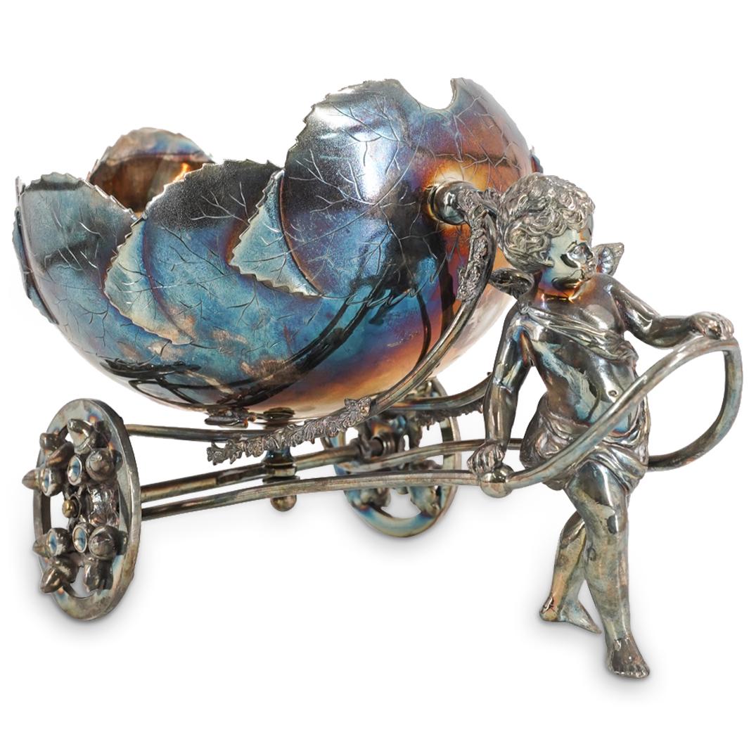 Antique French Silver Plated Putti Drawn Carriage Bowl (1 of 9)
