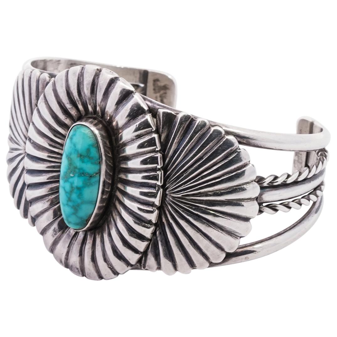 Vintage Navajo Sterling SIlver and Turquoise Bangle (1 of 5)