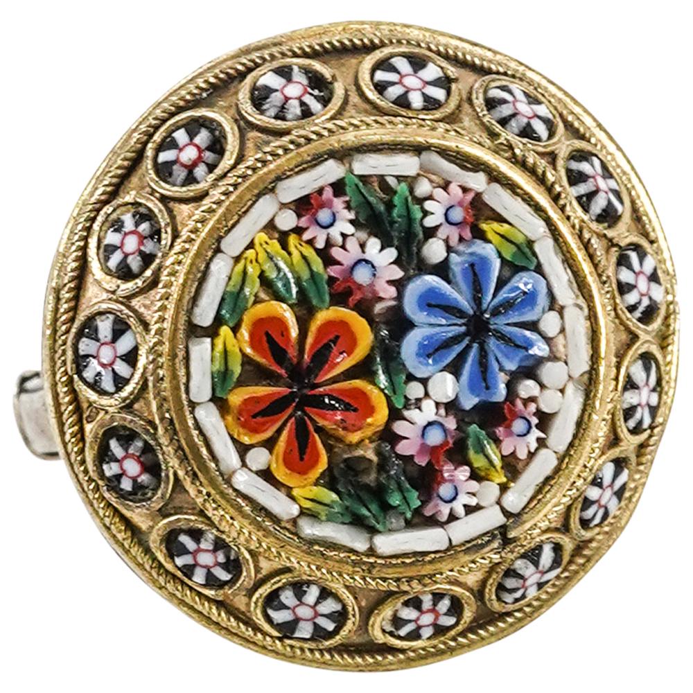 Antique Italian Micro Mosaic Silver Plated Ring (1 of 3)