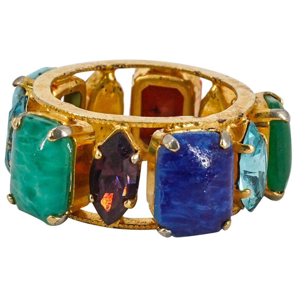 Vintage Rhinestone & Glass Cabochon Costume Jewelry Ring (1 of 2)