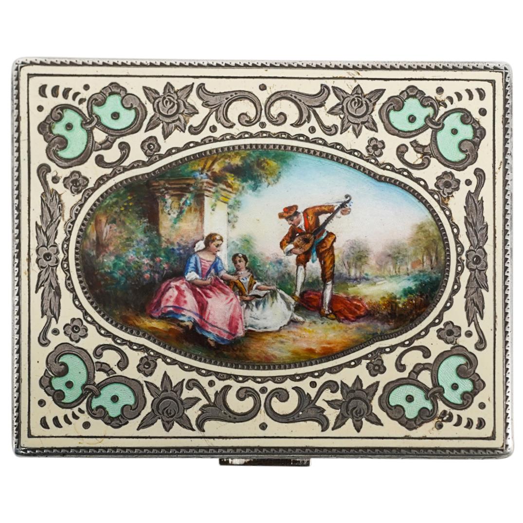 Sterling Silver Hand Painted Makeup Compact Case (1 of 3)