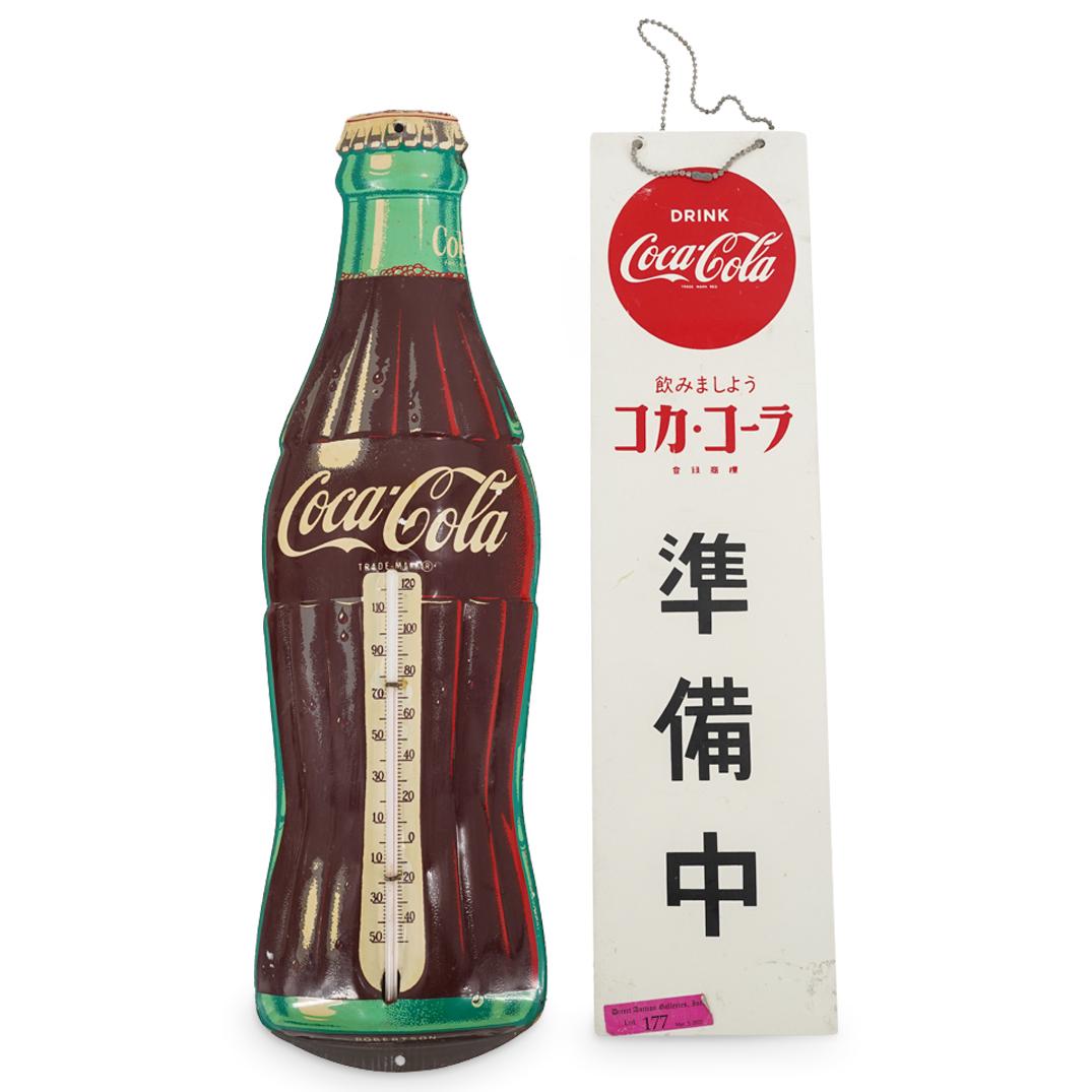 (2 Pc) Vintage Coca Cola Thermometer And Japanese Store Sign (1 of 5)