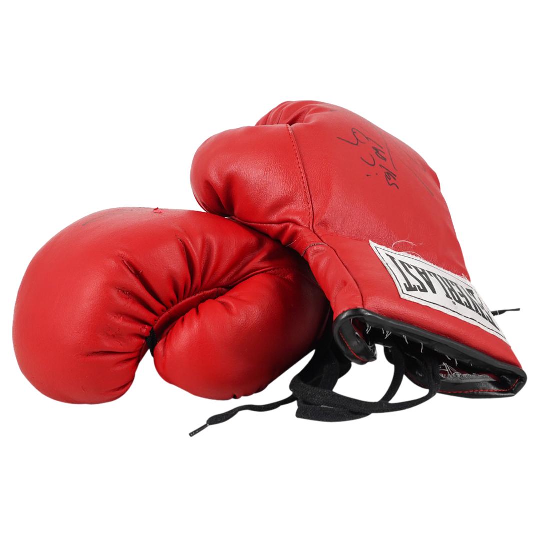 (2 Pc) Boxing Gloves Signed Arturo Gatti, Kelly Pavlik: DESCRIPTION: Two right handed Everlast boxing gloves each signed by a different boxer: one by Arturo "Lightning" Gatti, one by Kelly "The Ghost" Pavlik. Each glove is equipped with black laces and is