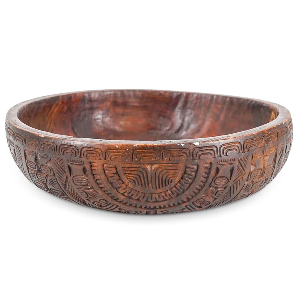 Marquesas Islands Carved Lacquered Wooden Bowl (1 of 9)
