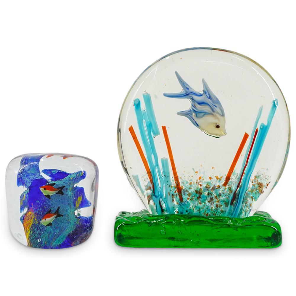 (2 Pc) Murano Art Glass Paperweight Sculptures (1 of 8)