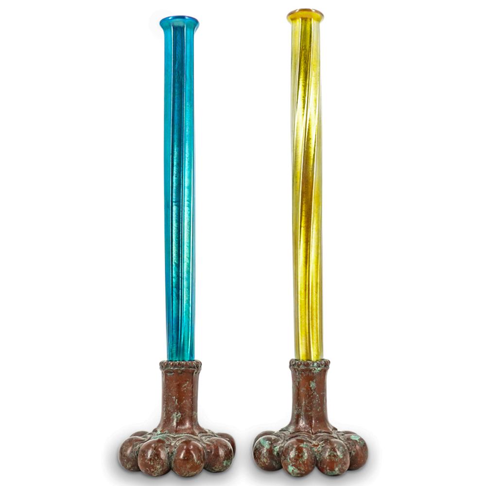 2 Lundberg Studios bronze and favrile glass vases (1 of 7)