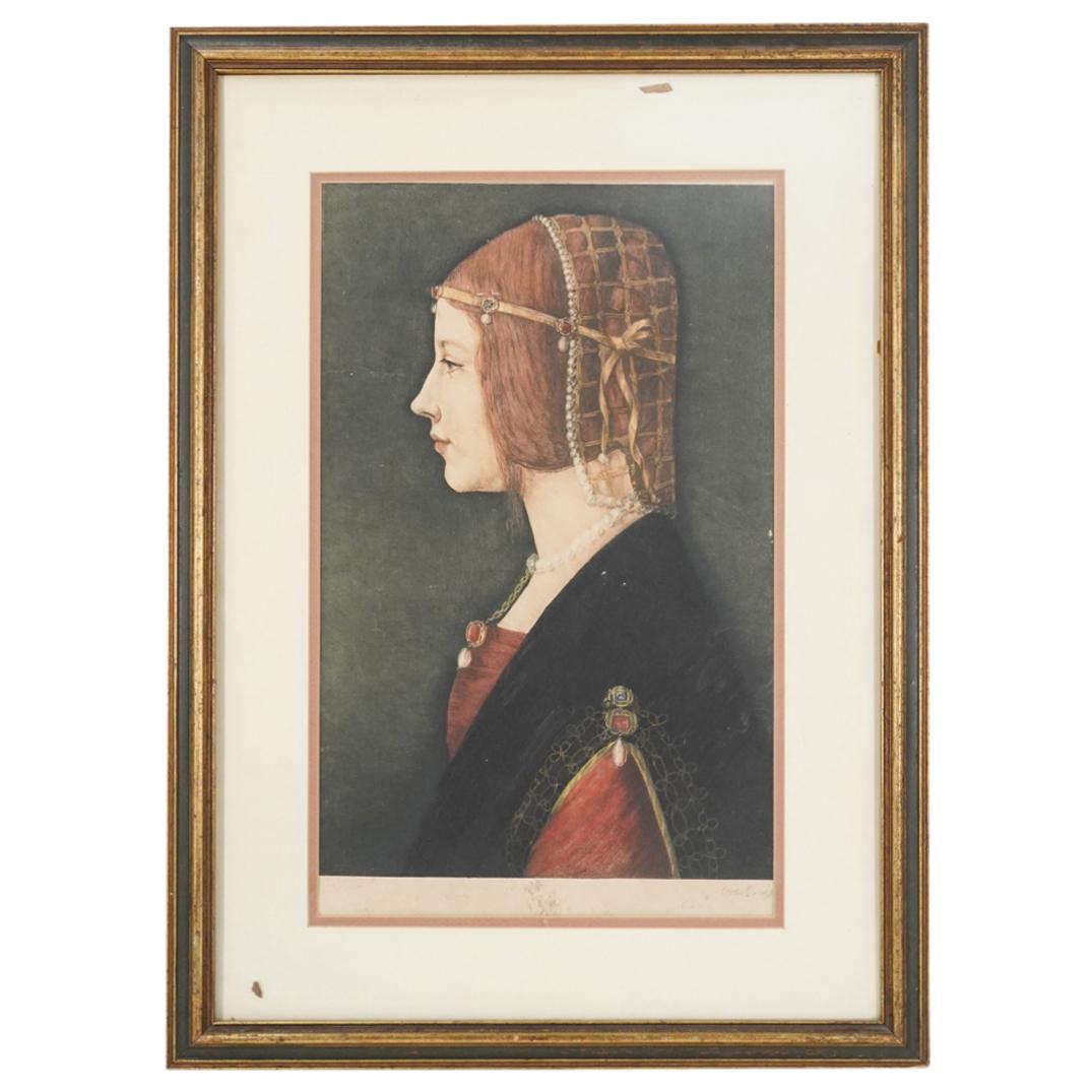 Antique After Ambrogio de Predis "Portrait Of Beatrice D'Este" Mezzotint (1 of 4)