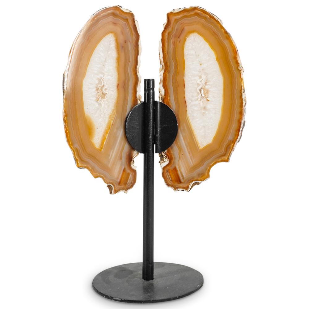 Beige Agate Slice Pair On Fixed Metal Stand (1 of 4)