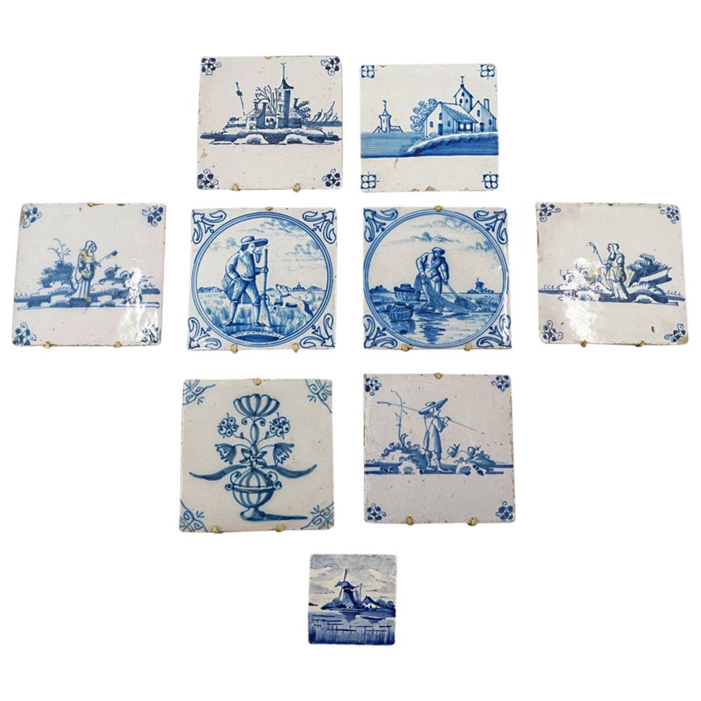 (9Pc) Collection of Antique Ceramic Delft Tiles (1 of 9)