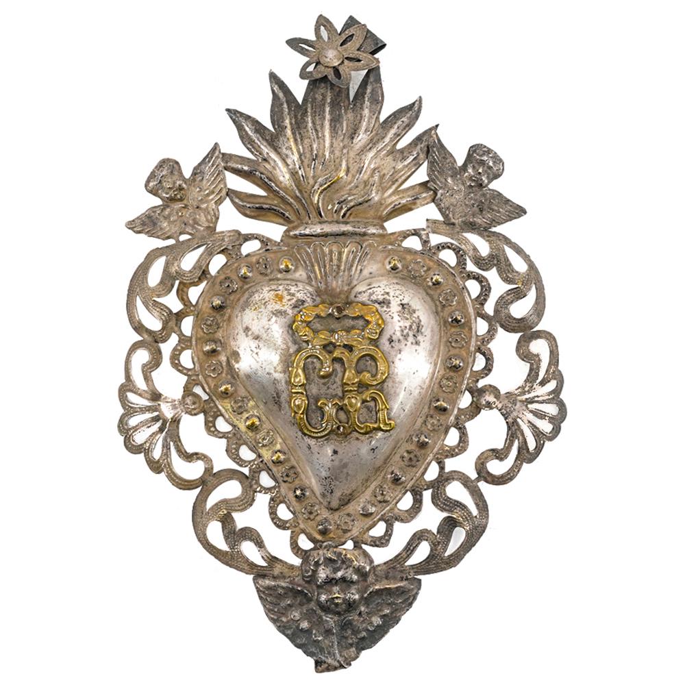 Antique Russian Silver Sacred Heart Plaque (1 of 2)