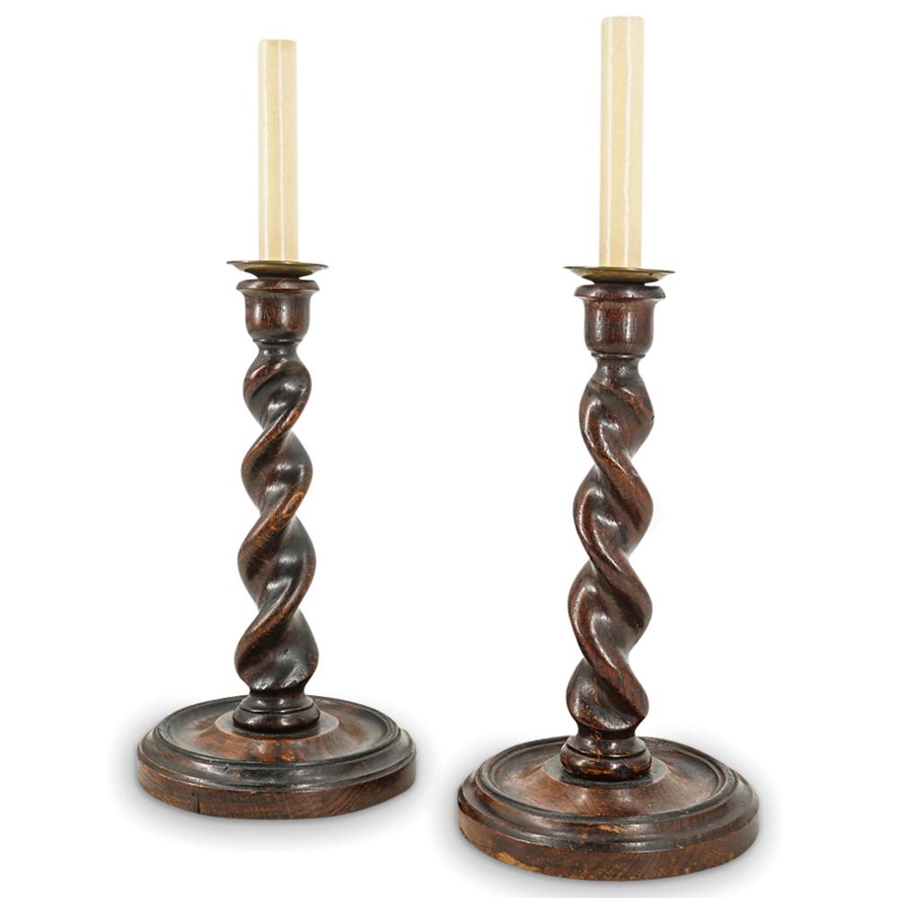 (2 Pc) English Carved Wood Lamps (1 of 5)