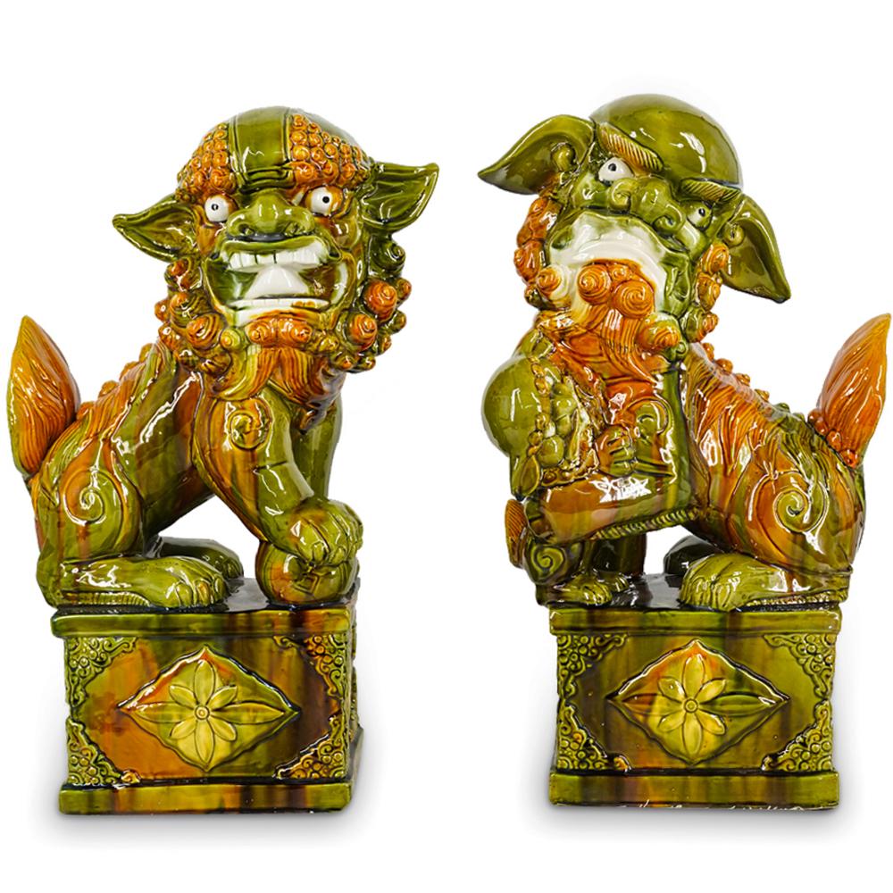 Pair Of Vintage Chinese Sancai Porcelain Guardian Lions (1 of 7)