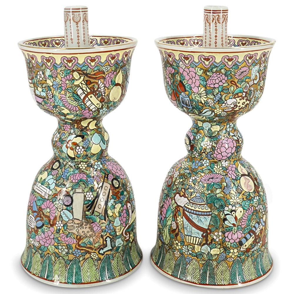 Pair Of Vintage Chinese Famille Rose Porcelain Candlesticks (1 of 7)