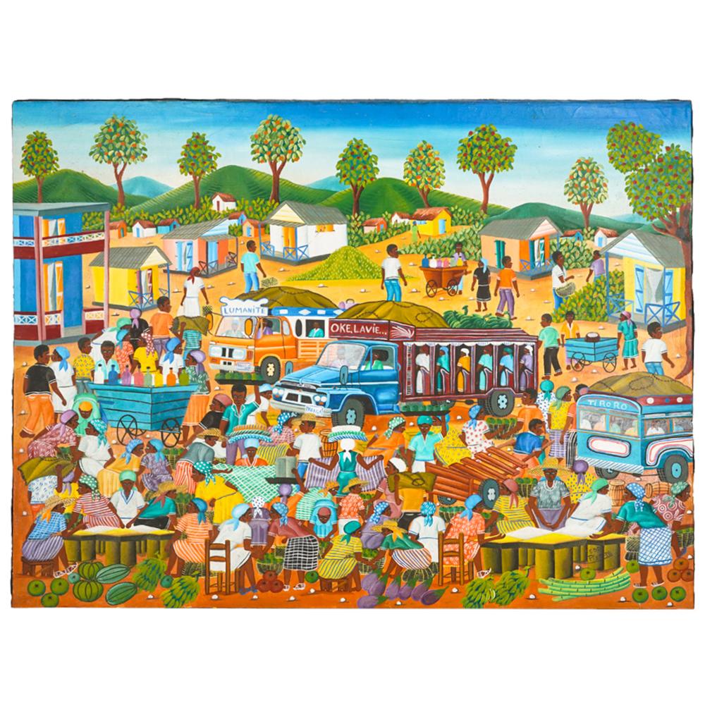 Eddy Pierre (Haitian, 20th / 21st Cent.) Market Scene Oil On Canvas (1 of 11)