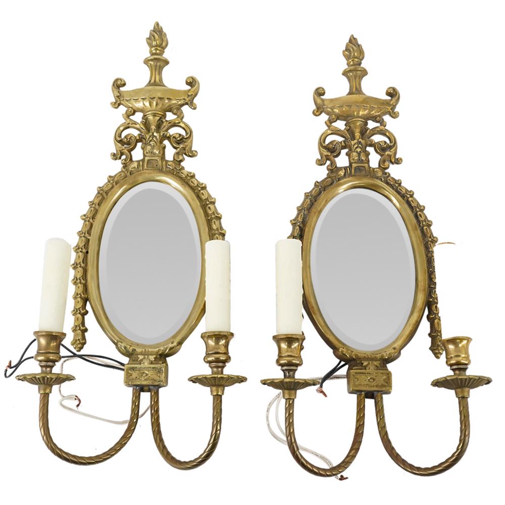 (2 Pc) Pair Of Brass Mirror Wall Sconces (1 of 5)