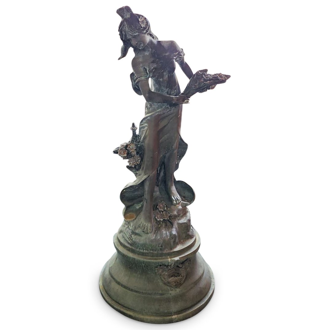 Large Bronze Statue Of Woman With Flowers (1 of 5)