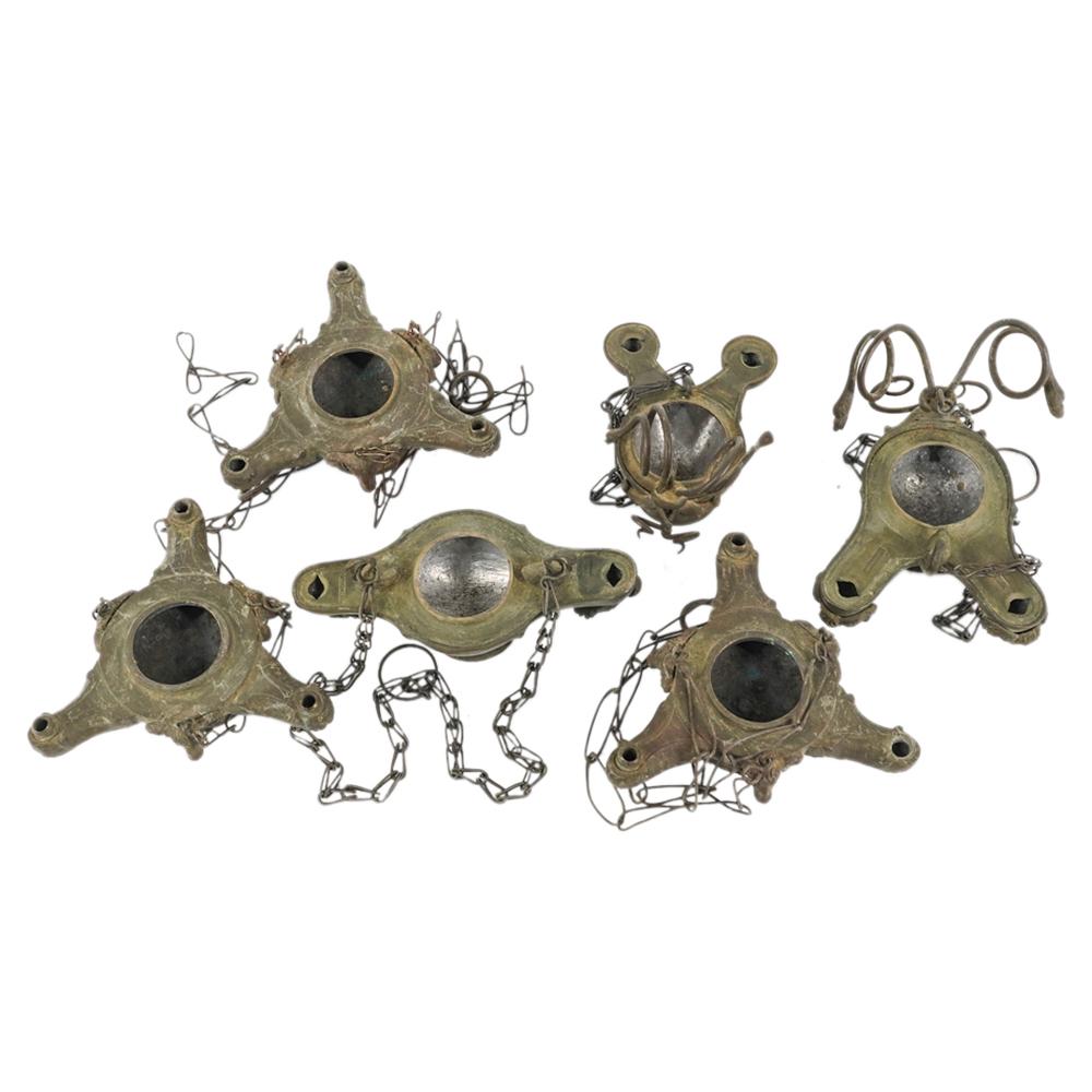 (6 Pc) Antique Grand Tour Bronze Oil Lamps (1 of 9)
