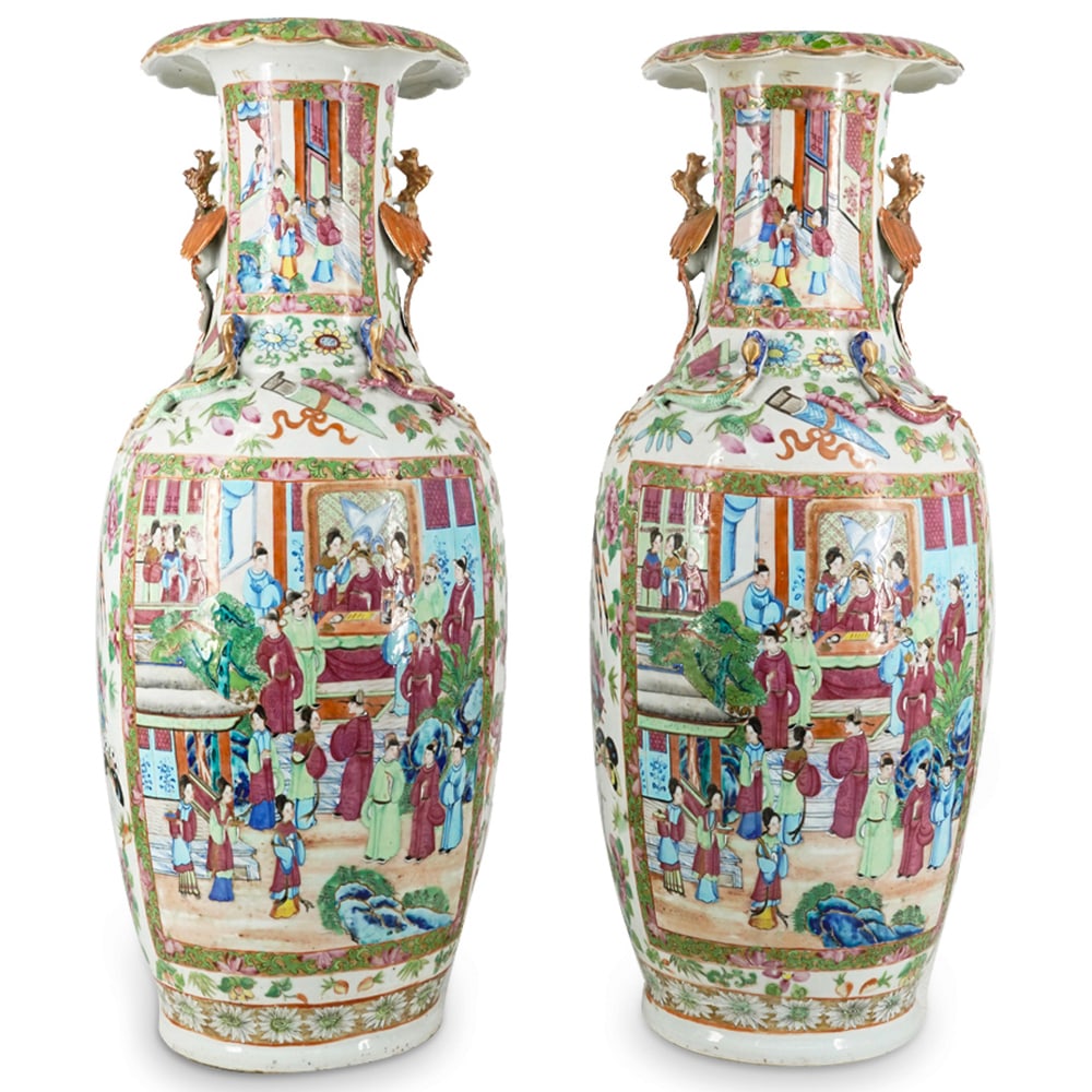 Pair of 19th Cent. Rose Medallion Porcelain Vases (1 of 11)