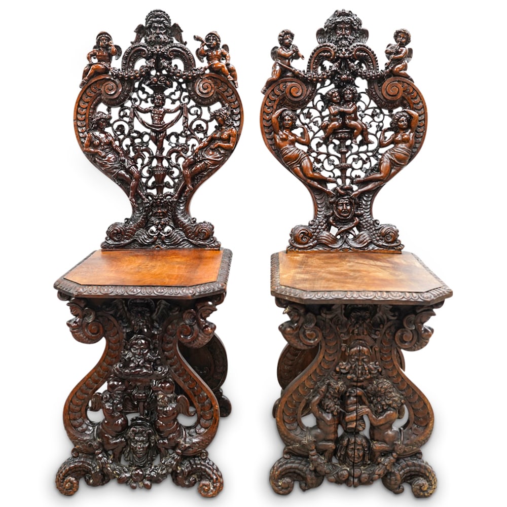 19th Cent. Italian Renaissance Revival Carved Sgabello Chairs (1 of 2)