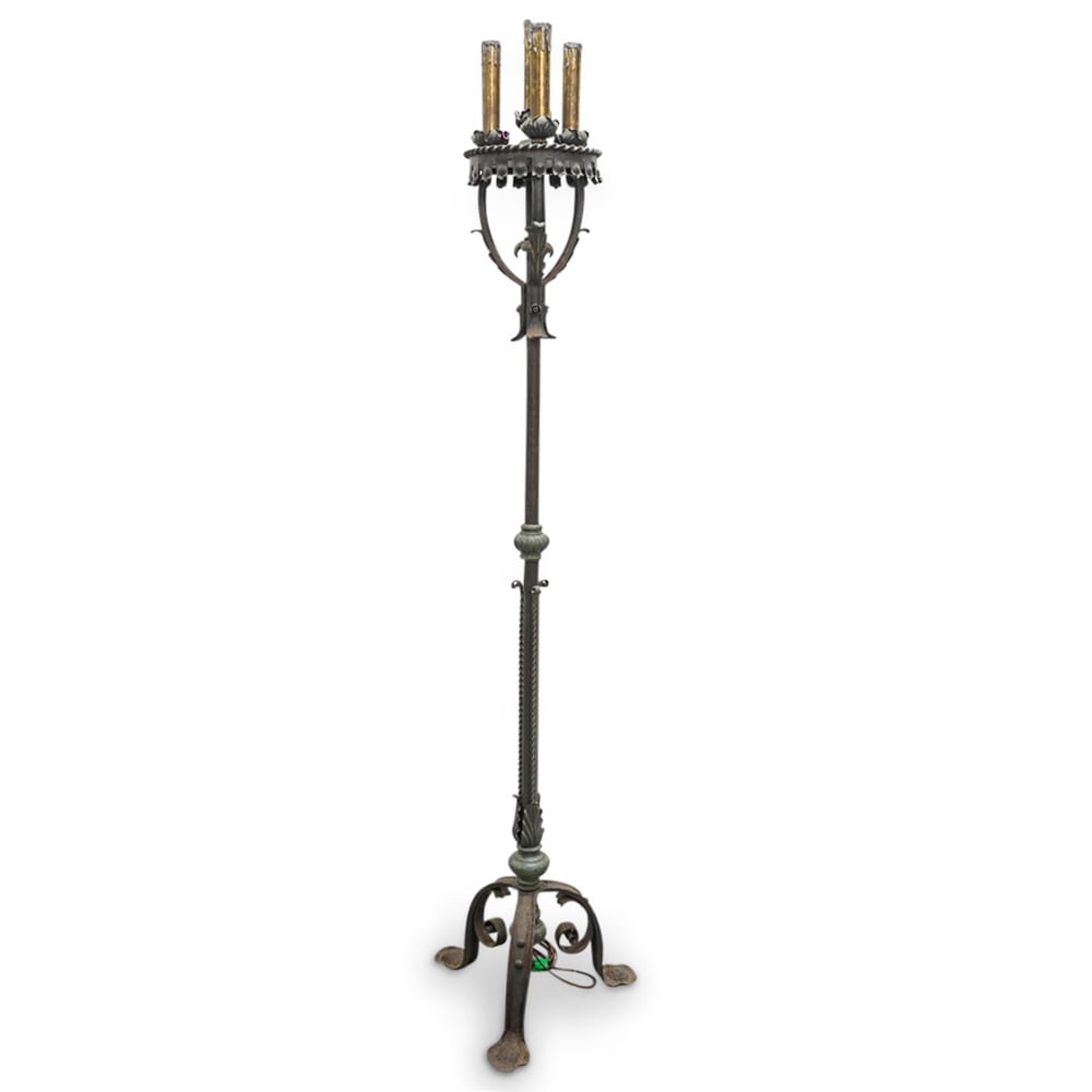 Antique Wrought Iron Torchiere Floor Lamp (1 of 5)