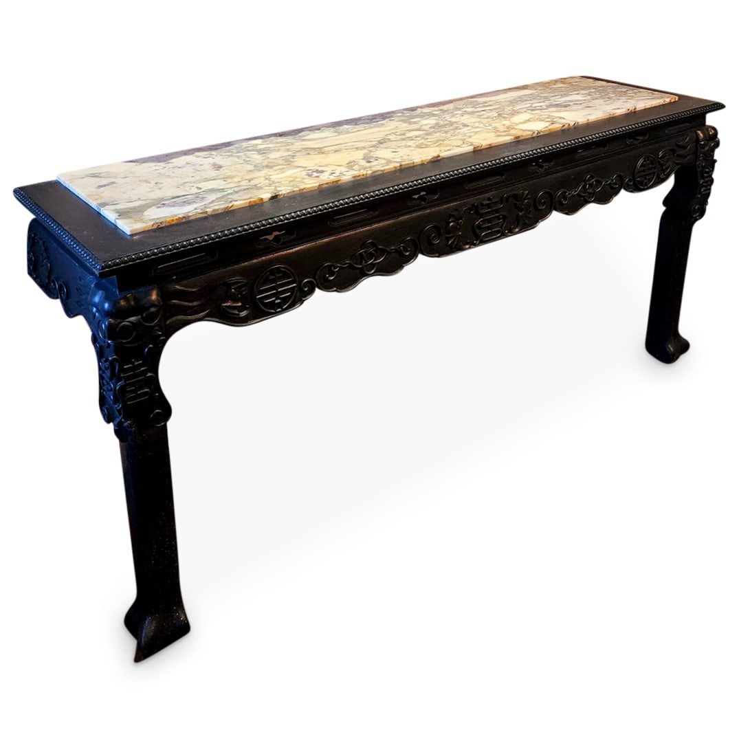 Chinese Carved Wood & Marble Console Table (1 of 5)