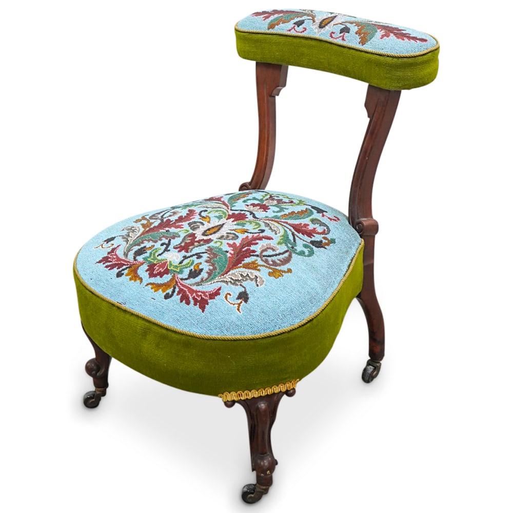 Unusual Antique French Prie-Dieu W/ Beaded Upholstery (1 of 7)