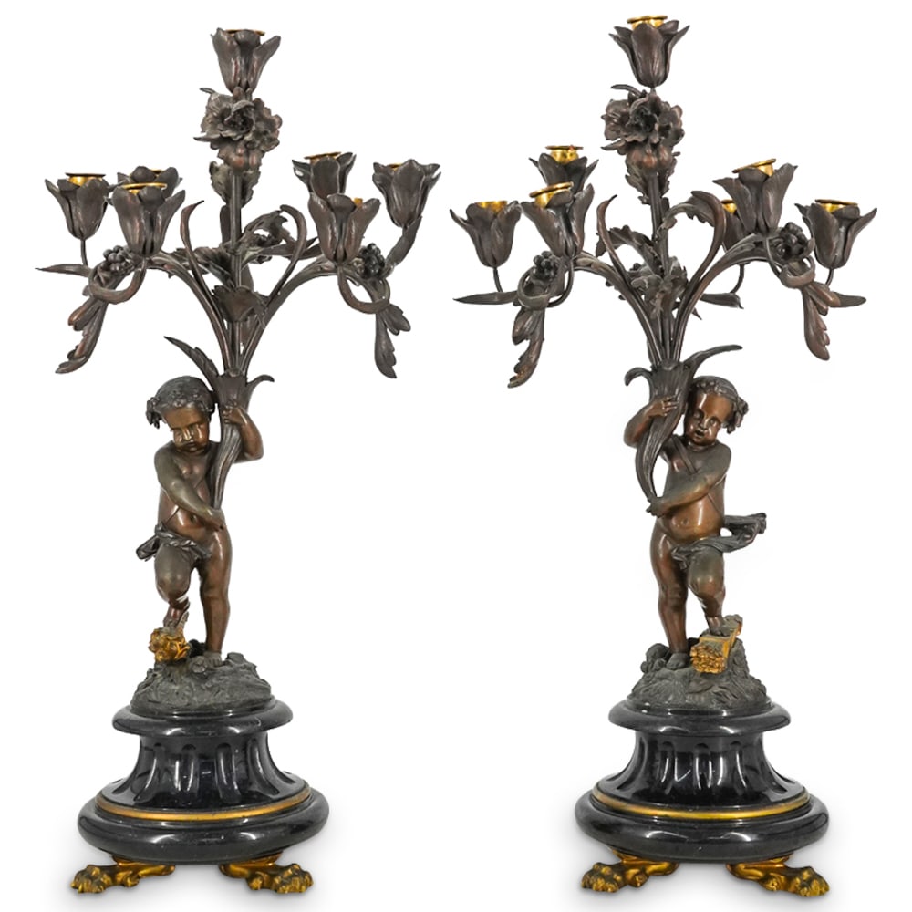 Pair Antique French Bronze Putto Floral Candelabras (1 of 7)