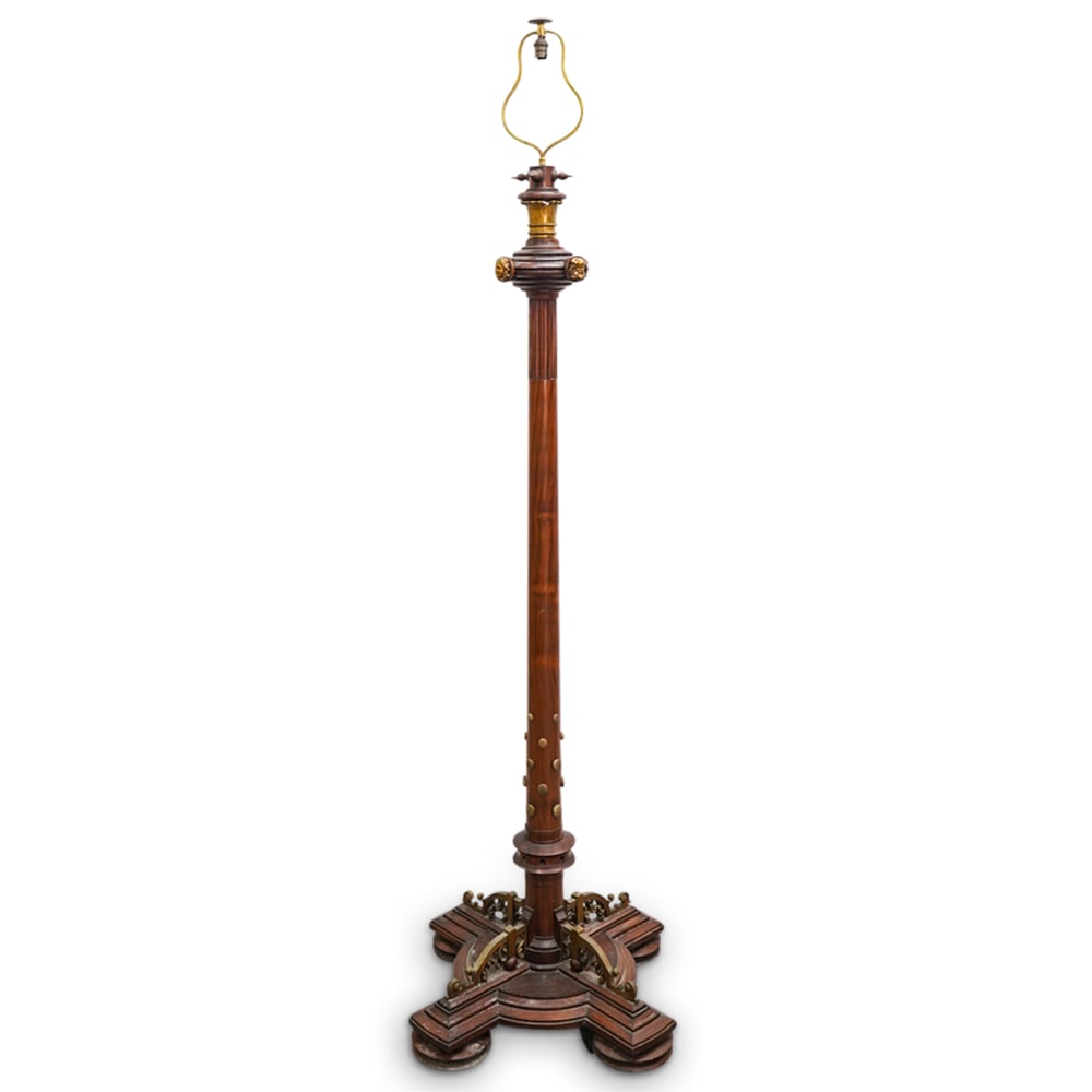 Antique Wood & Brass Electric Lamp (1 of 6)