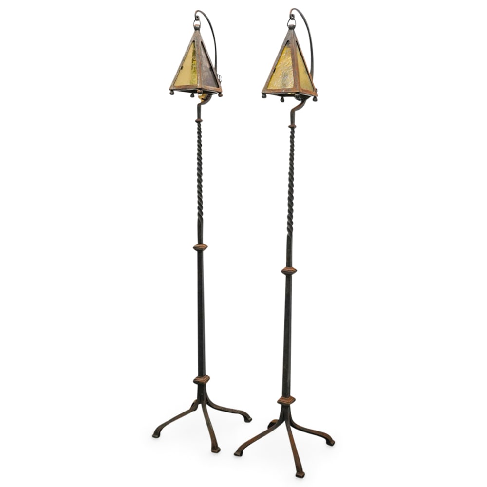 Pair Of Antique Samuel Yellen Style Iron Floor Lamps (1 of 6)