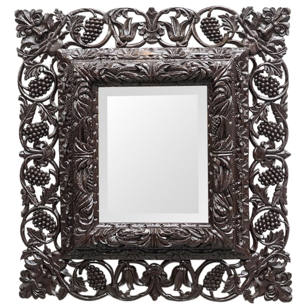 Antique French Green Man And Grape Bunch Carved Wood Mirror (1 of 4)