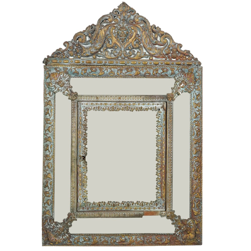 Antique French Carved Wood, Lion Crested Mirror Cabinet (1 of 6)