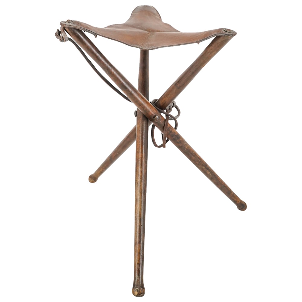 Antique Leather & Wood Folding Travel Stool (1 of 7)