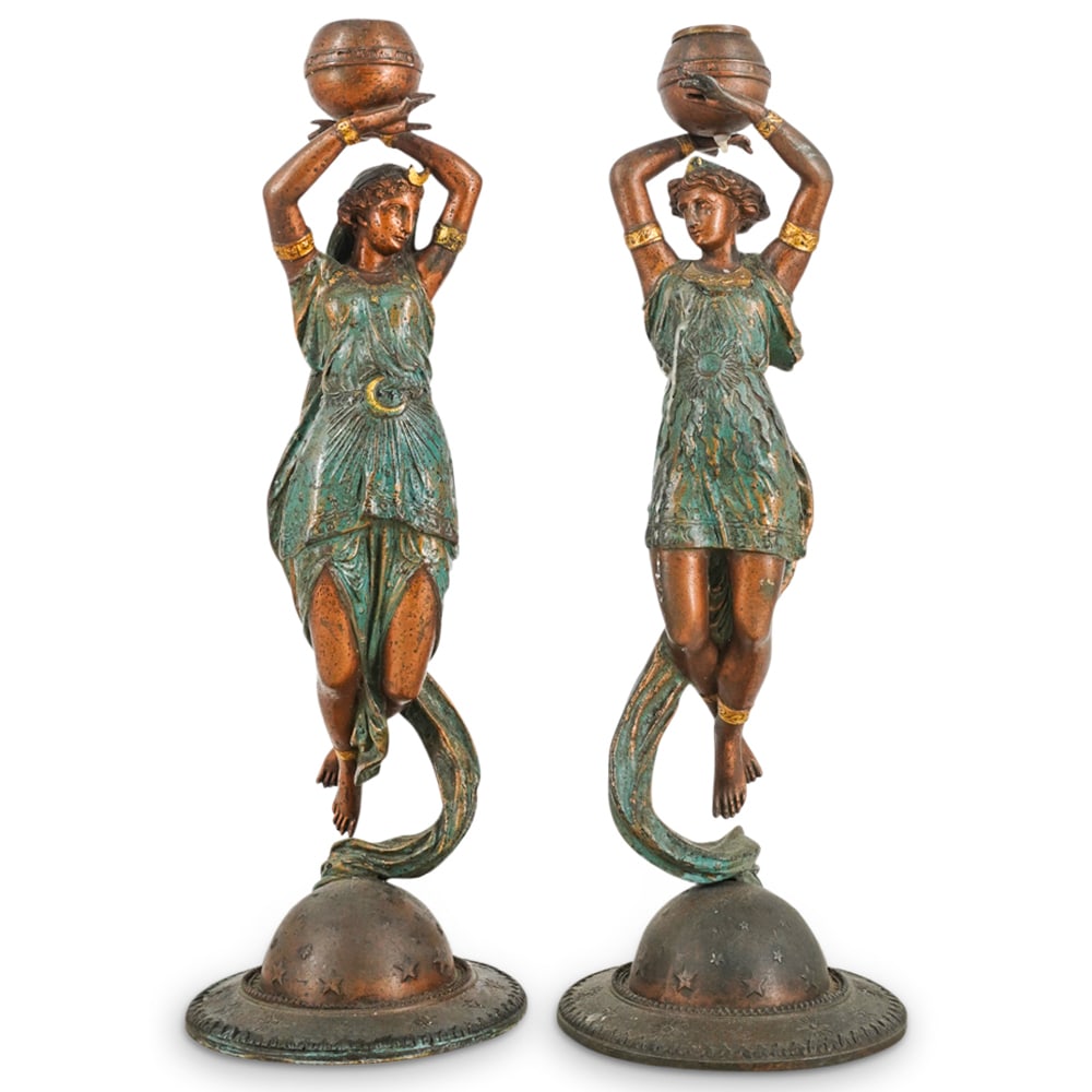 Pair Of Antique Neoclassical Mixed Metal Candlesticks (1 of 6)