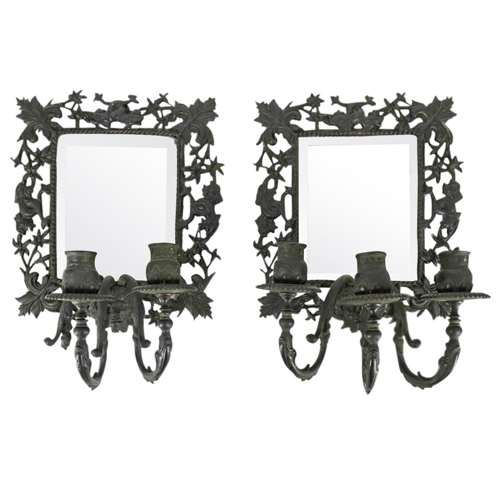 Pair Of Italian Bronze Openwork Mirror Sconces (1 of 7)