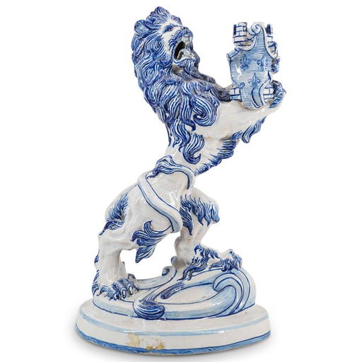 Late 19th Cent. French Faience Lion Candle Holder