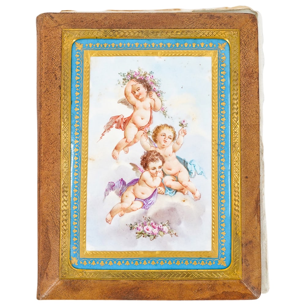 Antique Leather & Porcelain Writing Stationery Case (1 of 5)