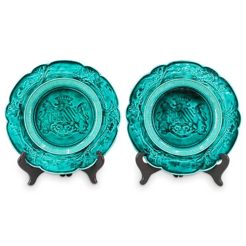 (2 Pc) 19th Cent. French Rubelles Green Faience Plates (1 of 4)