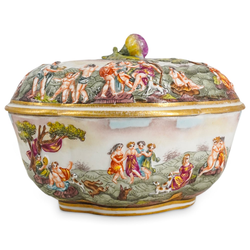 Antique Capodimonte Porcelain Quatrefoil Lidded Box (1 of 6)