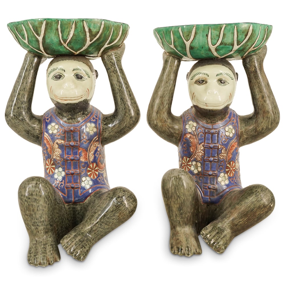(2 Pc) Vintage Chinese Porcelain Monkey Sculptures (1 of 7)