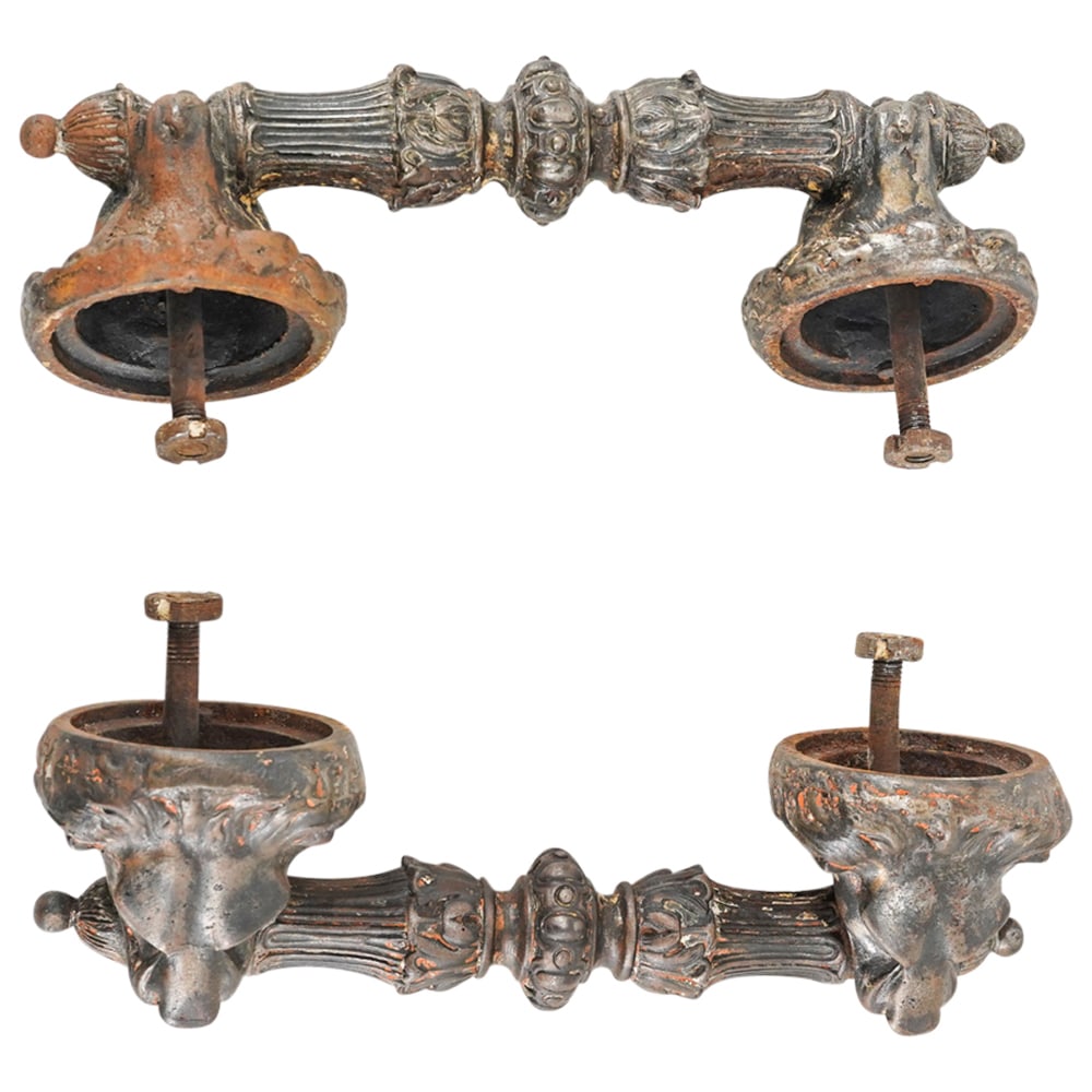 (2 Pc) Antique Oversize Iron Lion Heads Door Handles (1 of 4)
