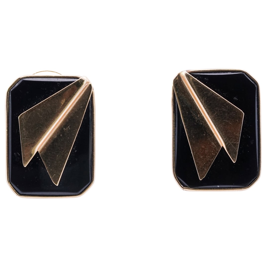 Pair of Retro 14k Gold and Onyx Earrings (1 of 3)