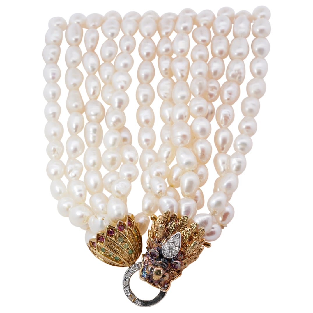 14k Gold, Pearl and Semi Precious Stone Dragon Necklace (1 of 6)
