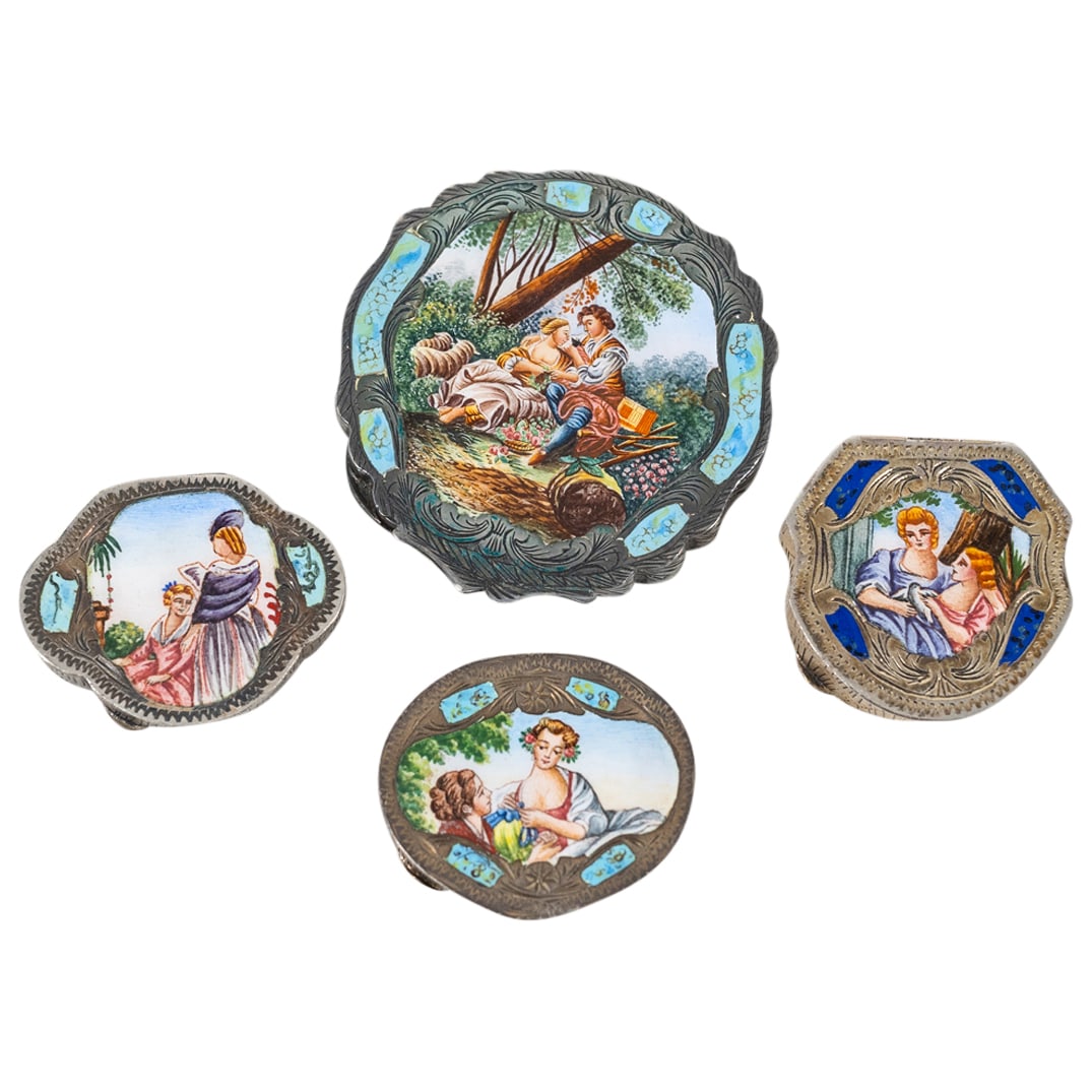(4Pc) Italian 800 Silver & Enamel Compact & Pill Boxes (1 of 12)